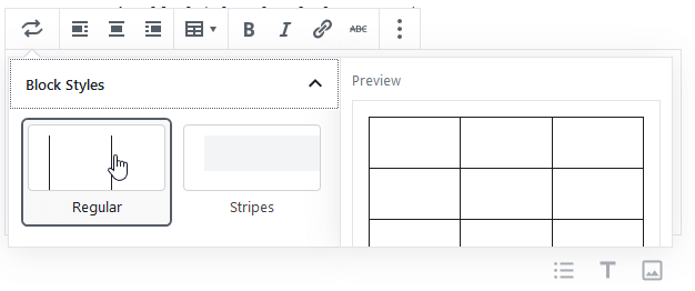 WordPress editor, tables options
