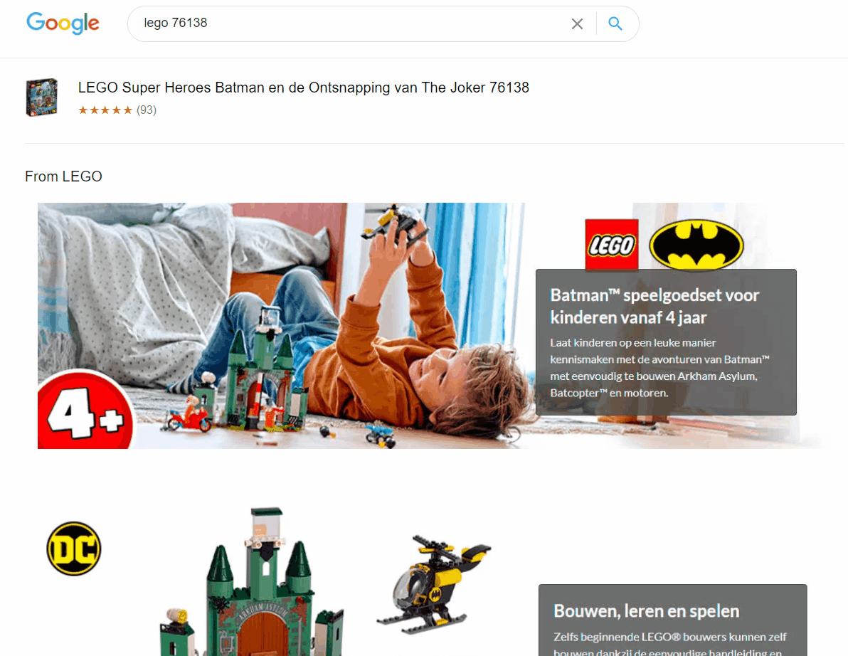 LEGO enhanced content Google Shopping