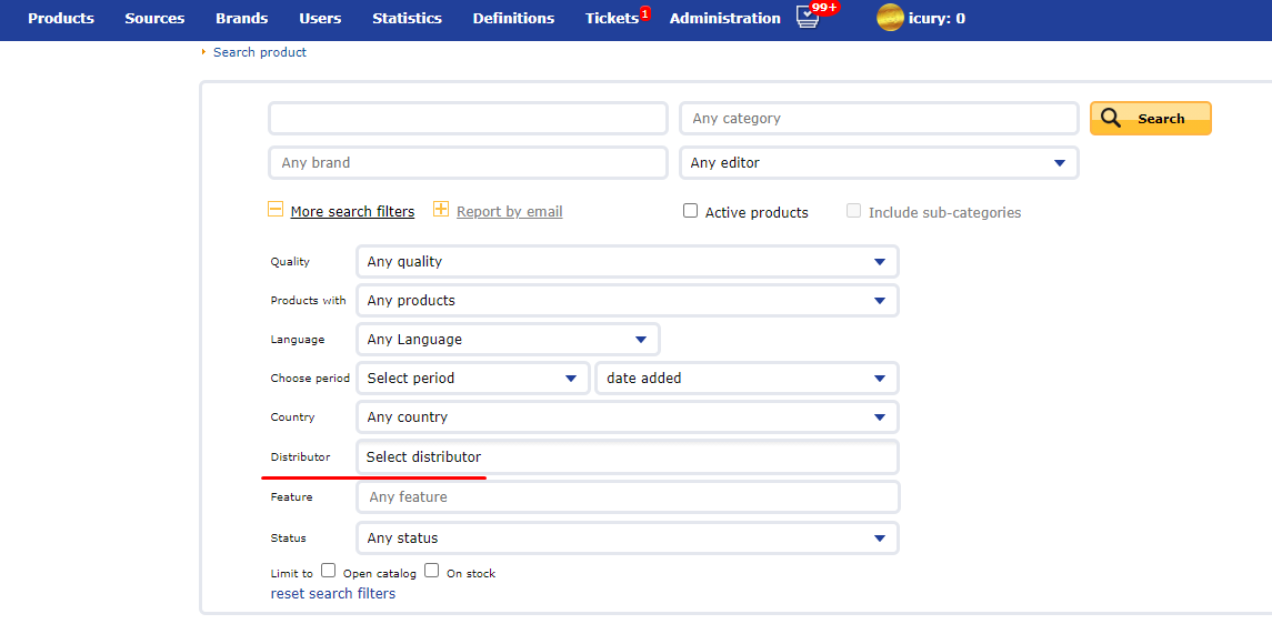 search the products of multiple Distributors