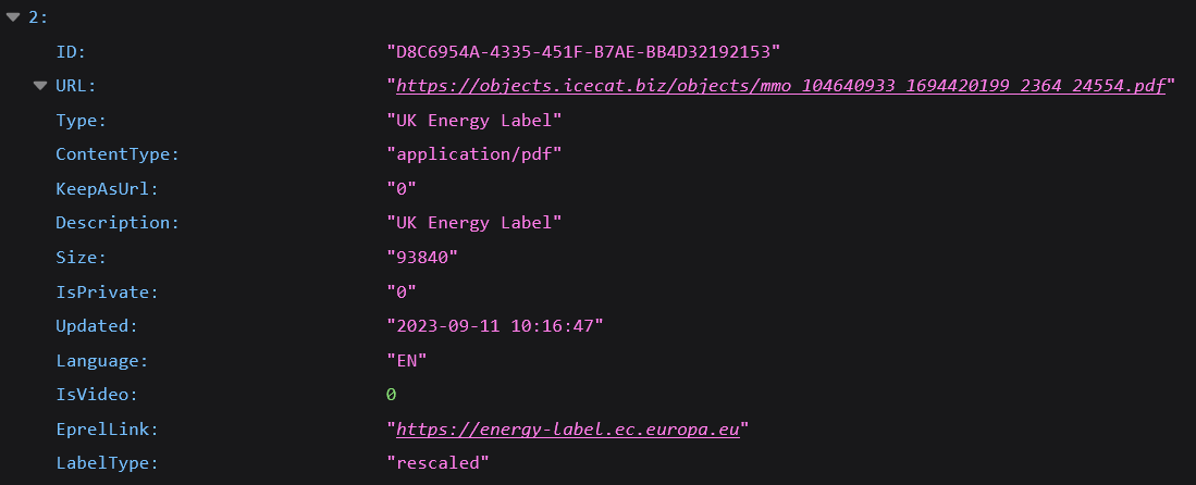 UK Energy Label MMO JSON example
