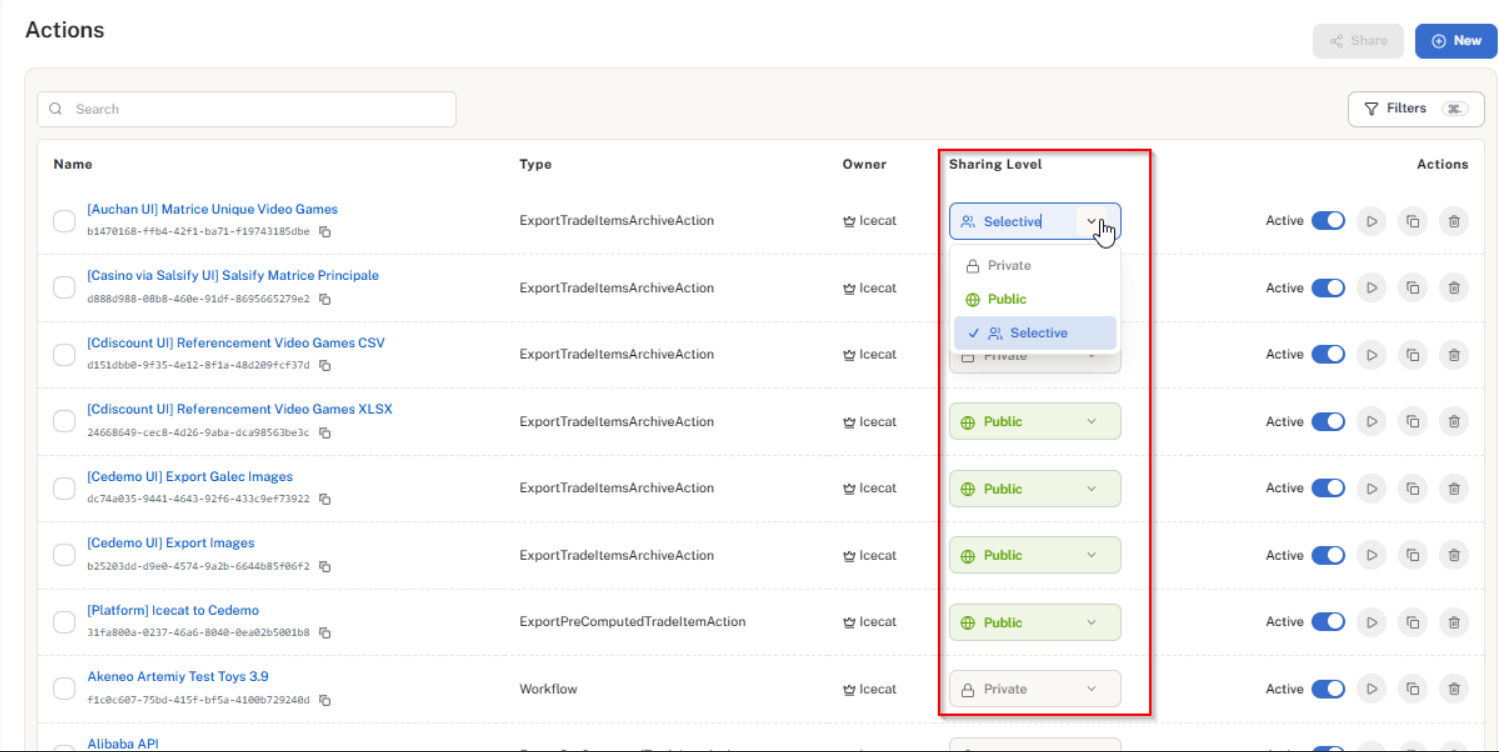 Streamlined Action Sharing: Granular Control Directly from the Entity List