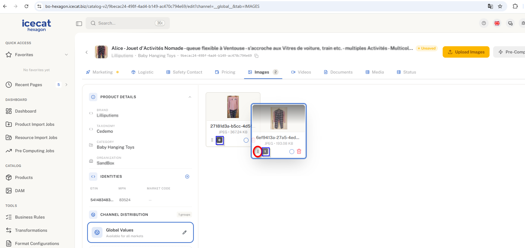 Drag and Drop on Icecat Hexagon DAM